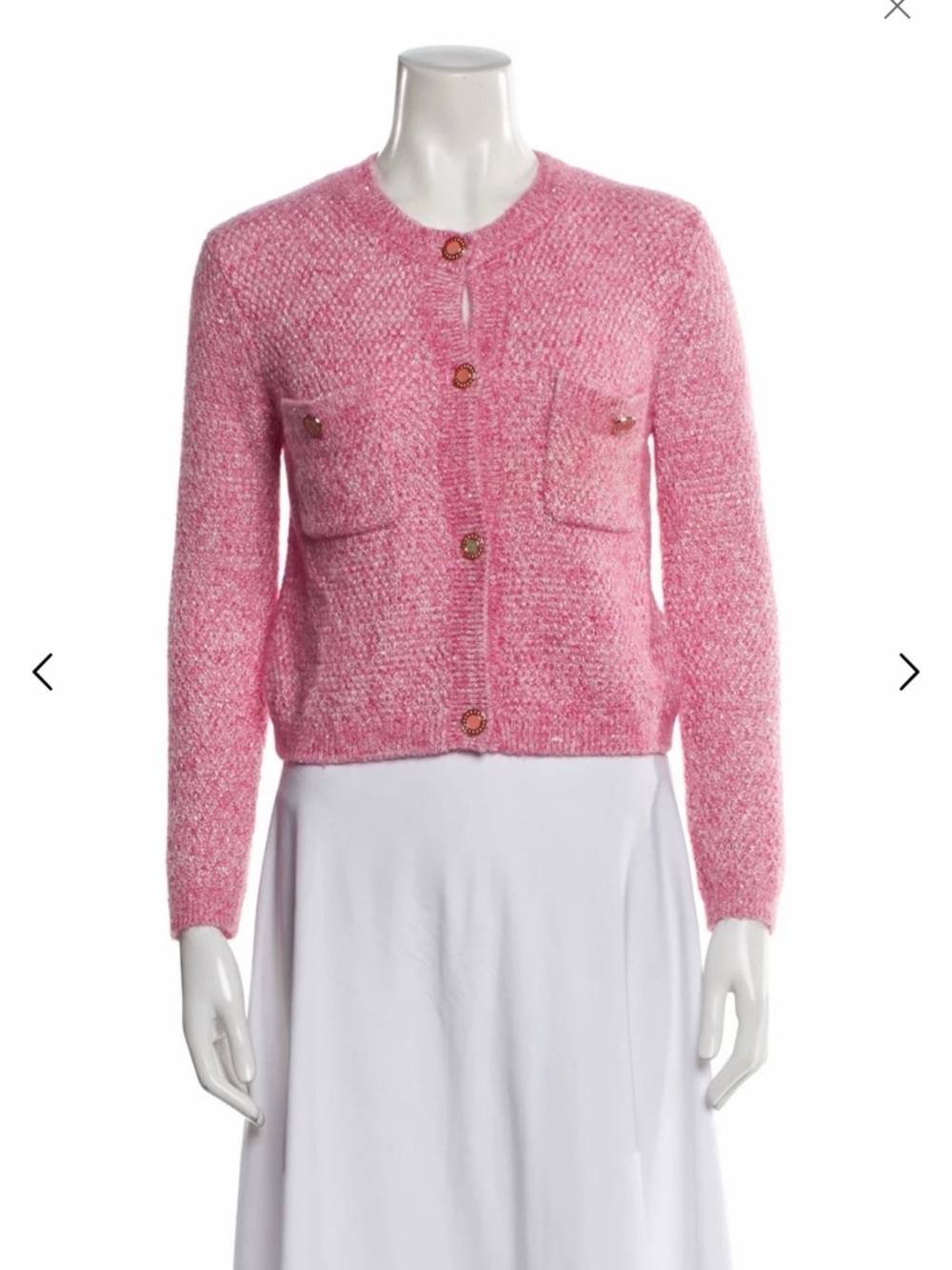 Maje Pink Textured Pocket Crewneck Cardigan